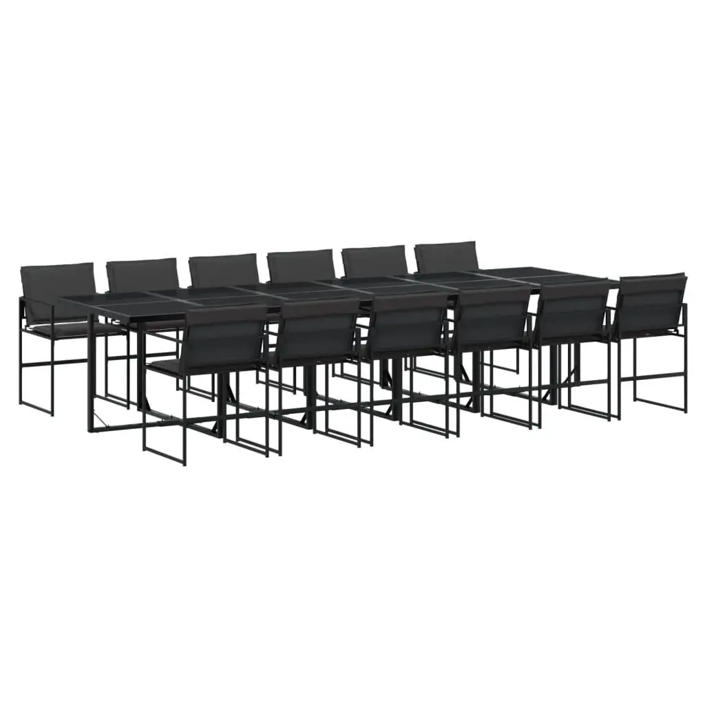 Garden Dining Set Black 13 Piece Outdoor Furniture Textilene Chairs Tempered Glass Table