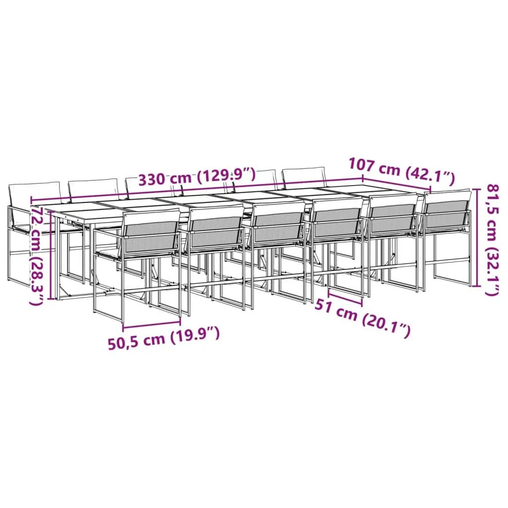 Garden Dining Set Black 13 Piece Outdoor Furniture Textilene Chairs Tempered Glass Table
