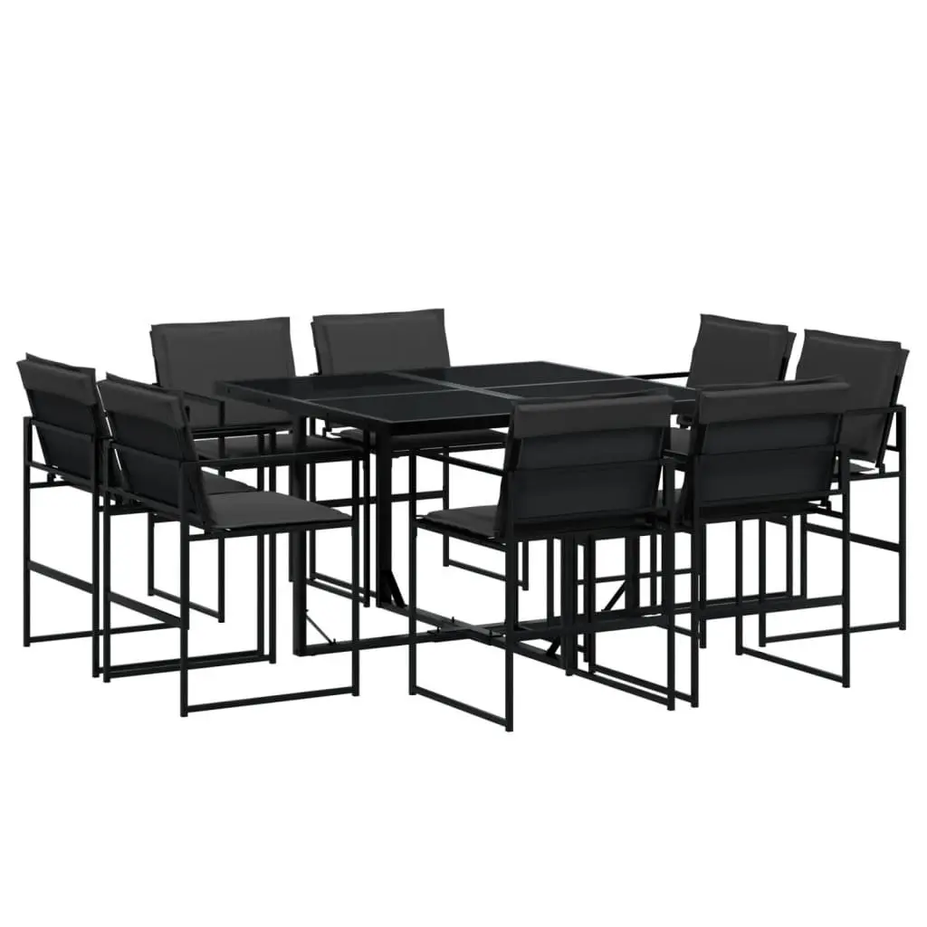Outdoor Garden Dining Set 9 Piece Black Textilene Chairs Table Patio Furniture