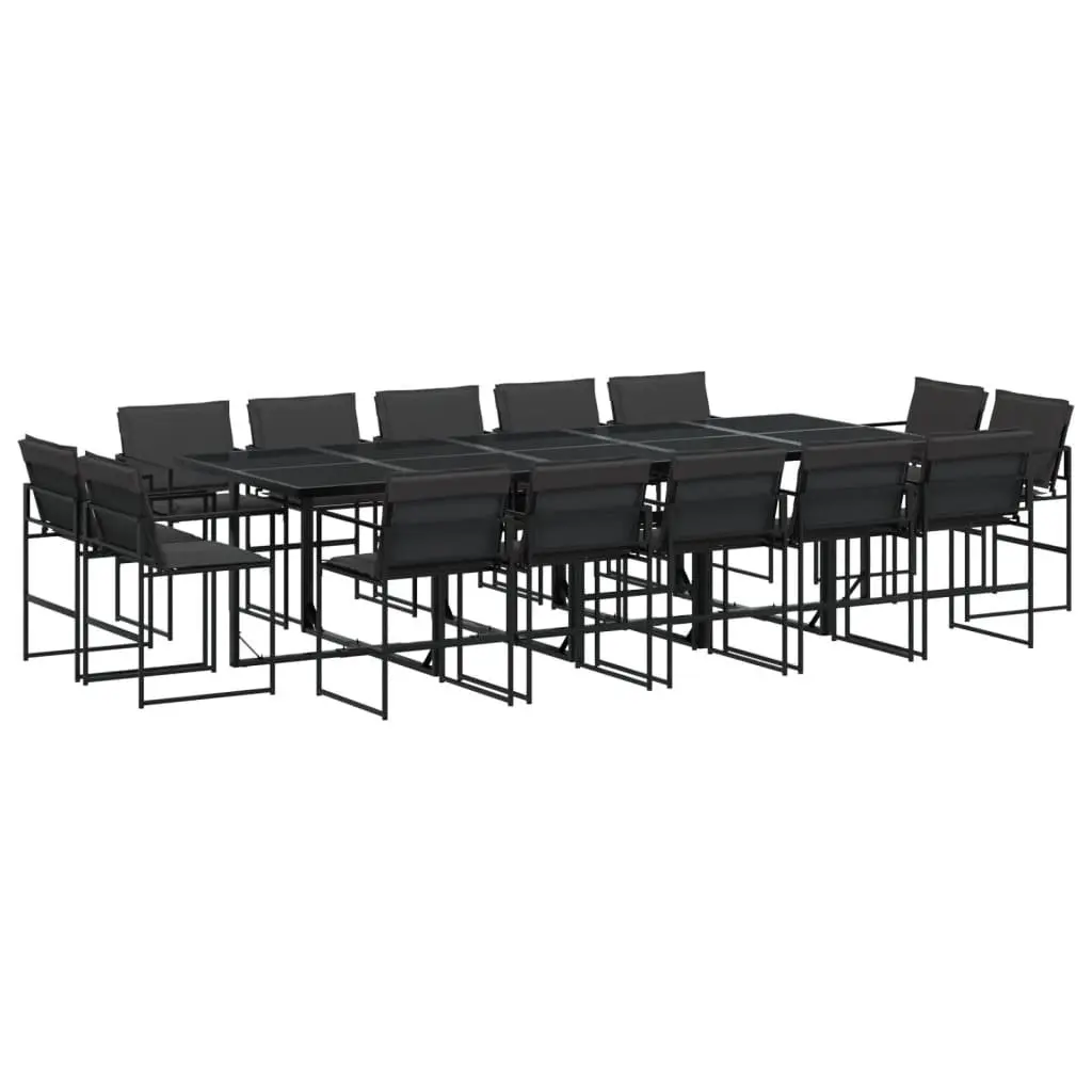 Garden Dining Set 15 Piece Outdoor Furniture Textilene Chairs Glass Table Black