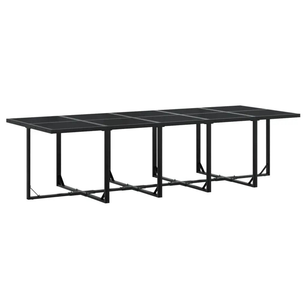 Garden Dining Set 15 Piece Outdoor Furniture Textilene Chairs Glass Table Black