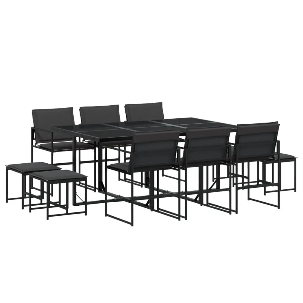 Garden Dining Set 11 Piece Outdoor Furniture Black Textilene Chairs Table