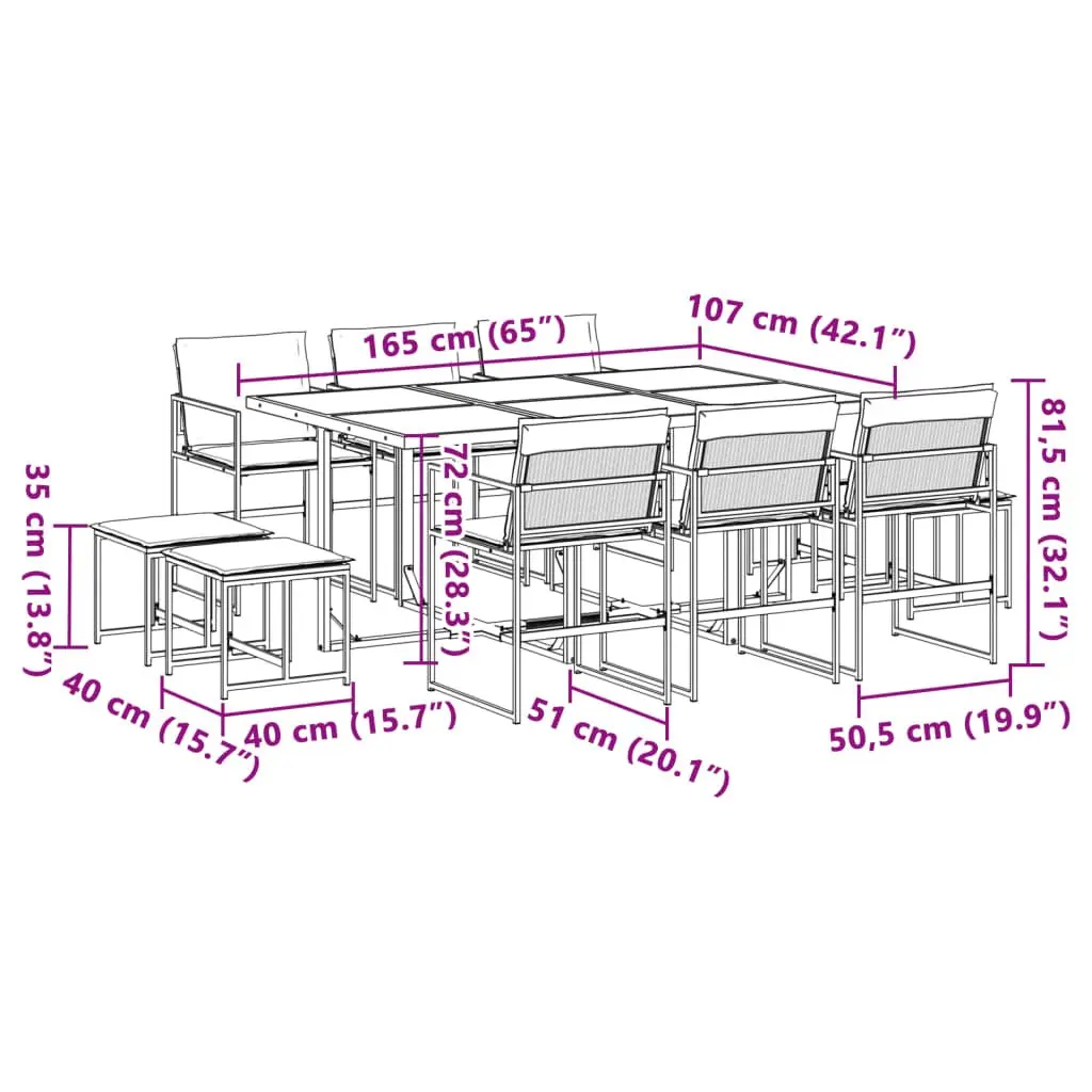 Garden Dining Set 11 Piece Outdoor Furniture Black Textilene Chairs Table