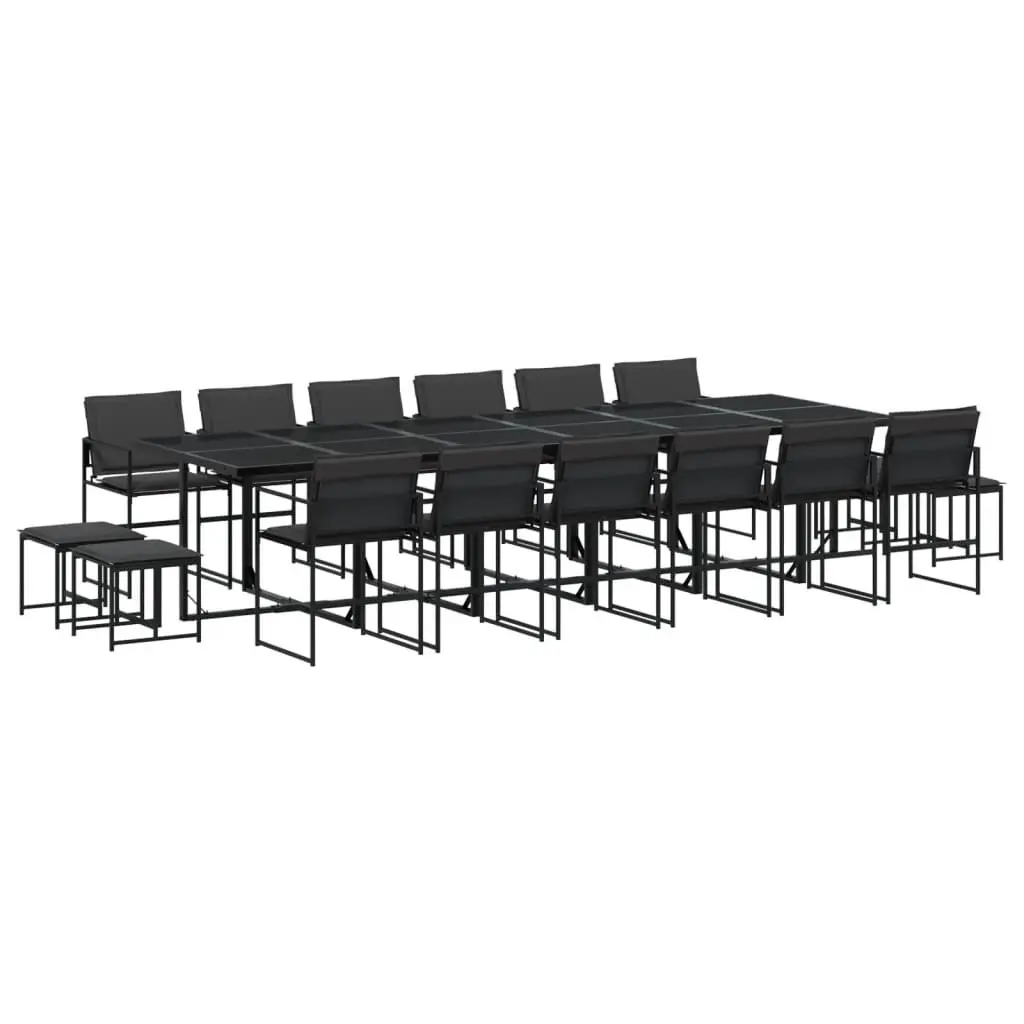 Garden Dining Set 17 Piece Outdoor Furniture Black Textilene Chairs Table