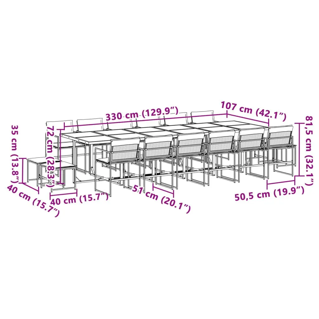 Garden Dining Set 17 Piece Outdoor Furniture Black Textilene Chairs Table
