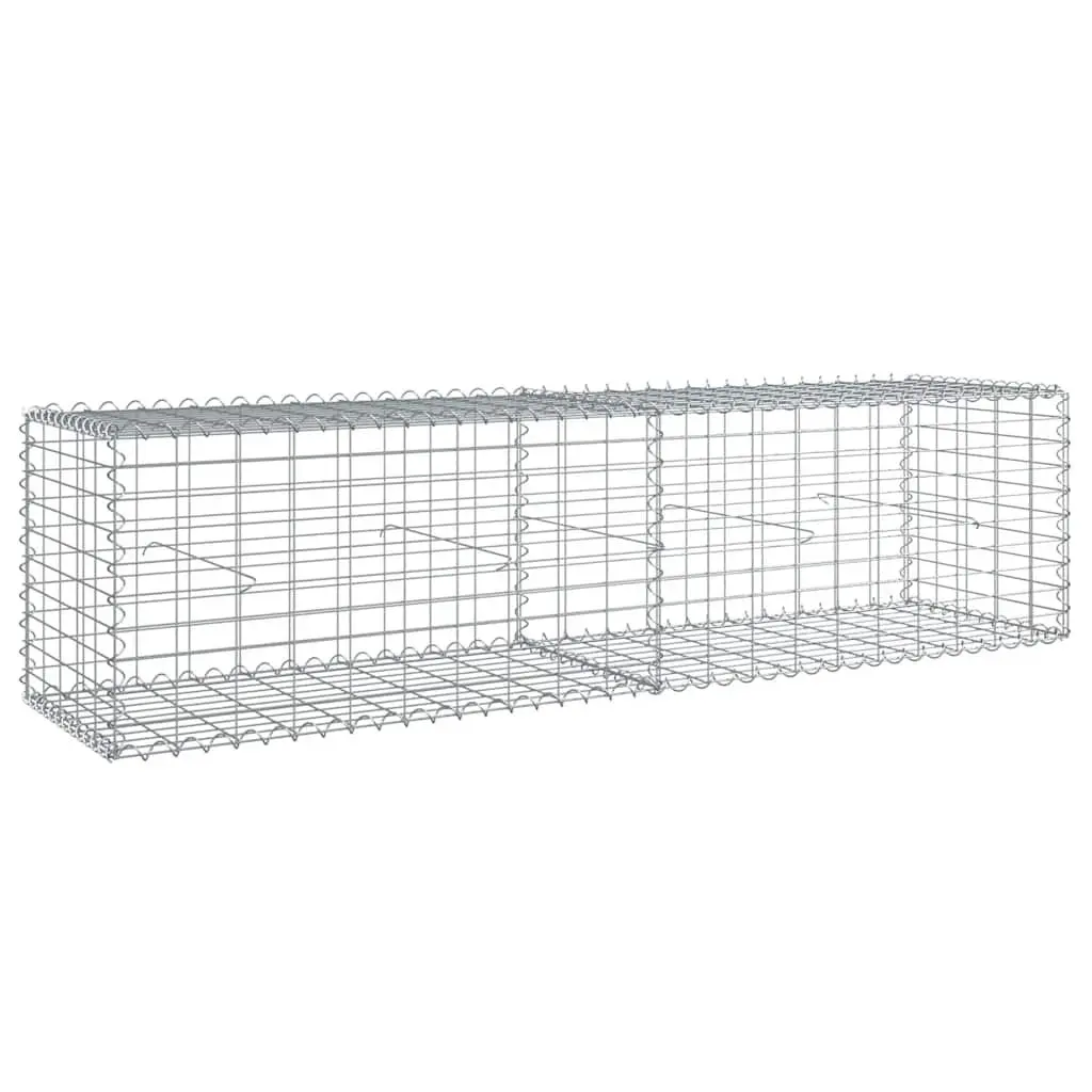 Gabion Basket Silver 200x50x50 cm Durable Galvanised Iron Wire for Garden Retaining Wall Landscaping Decor