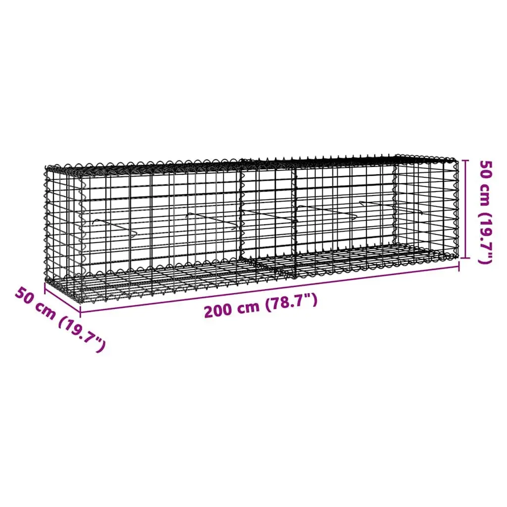Gabion Basket Silver 200x50x50 cm Durable Galvanised Iron Wire for Garden Retaining Wall Landscaping Decor