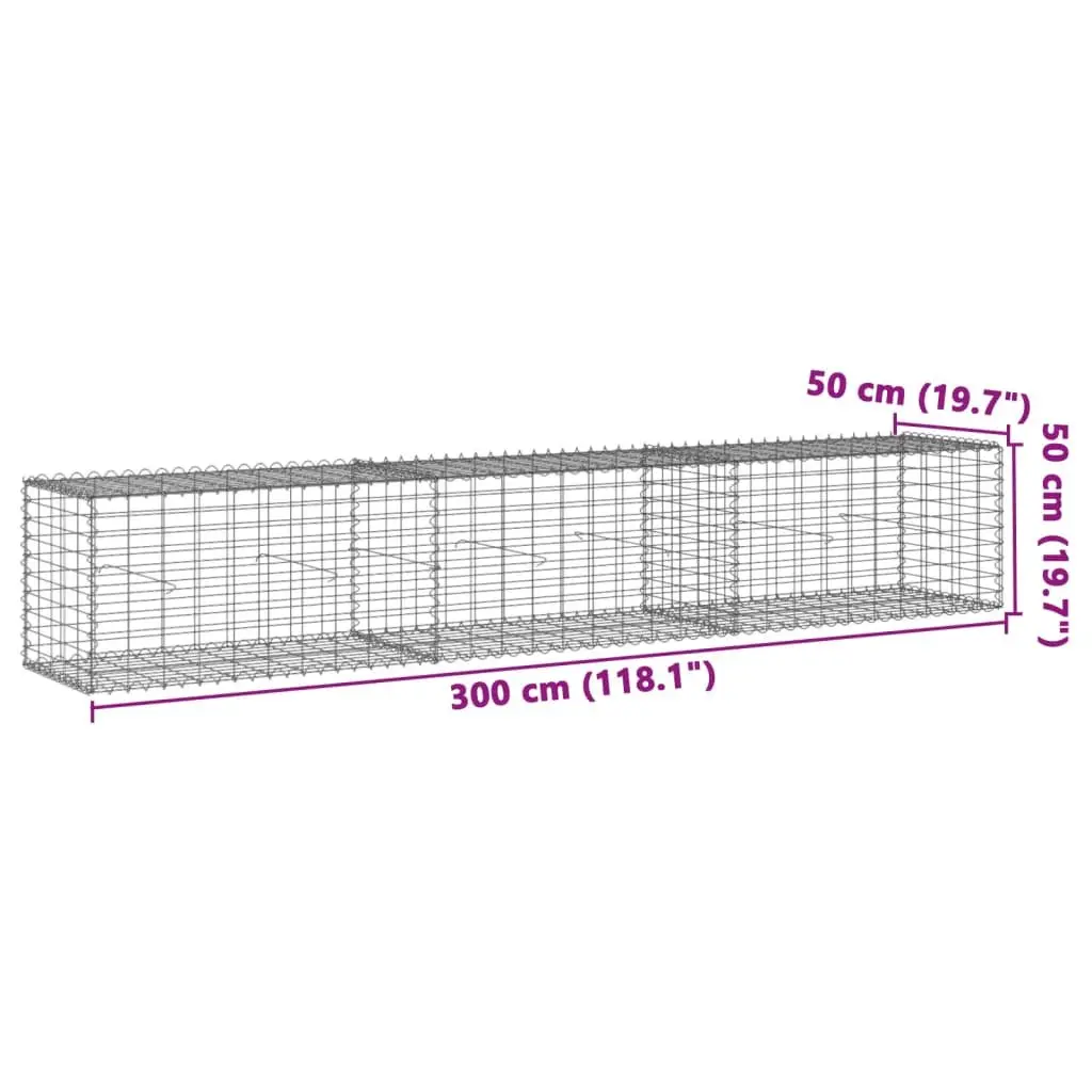 Gabion Basket Silver 300x50x50 cm Galvanised Iron Tool-Free Assembly Garden Retaining Wall Decor