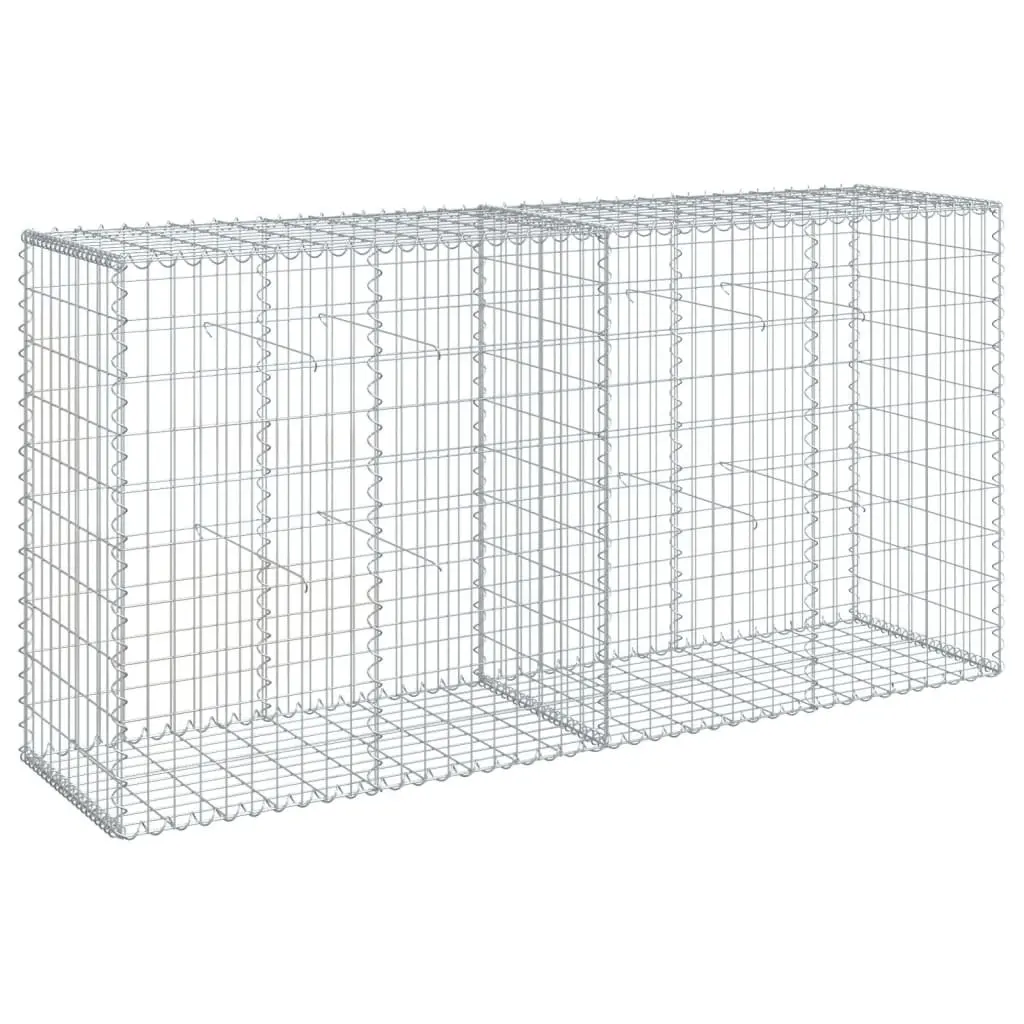 Gabion Basket Silver 200x50x100 cm Galvanised Iron Wire with Cover for Garden Retaining Walls and Privacy Screens