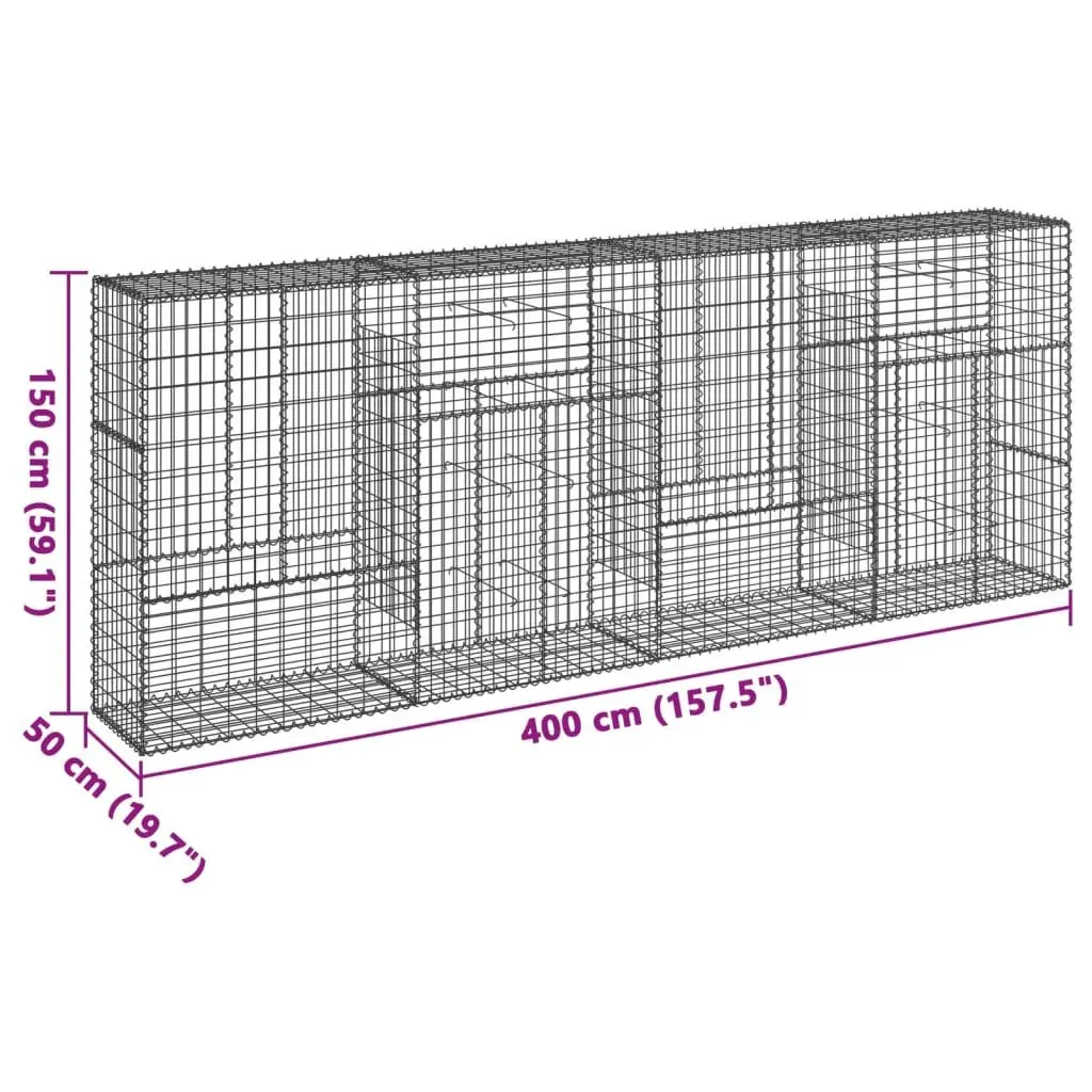 Gabion Basket Silver 400x50x150 cm Galvanised Iron Wire Garden Landscaping Retaining