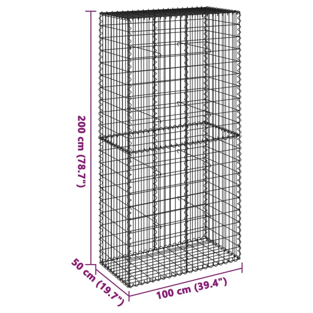 Gabion Basket Silver 100x50x200 cm Galvanised Iron Wire for Garden Retaining Wall Landscaping