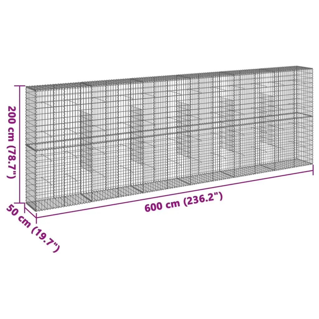 Gabion Basket Silver 600x50x200 cm Galvanised Iron Wire Garden Retaining