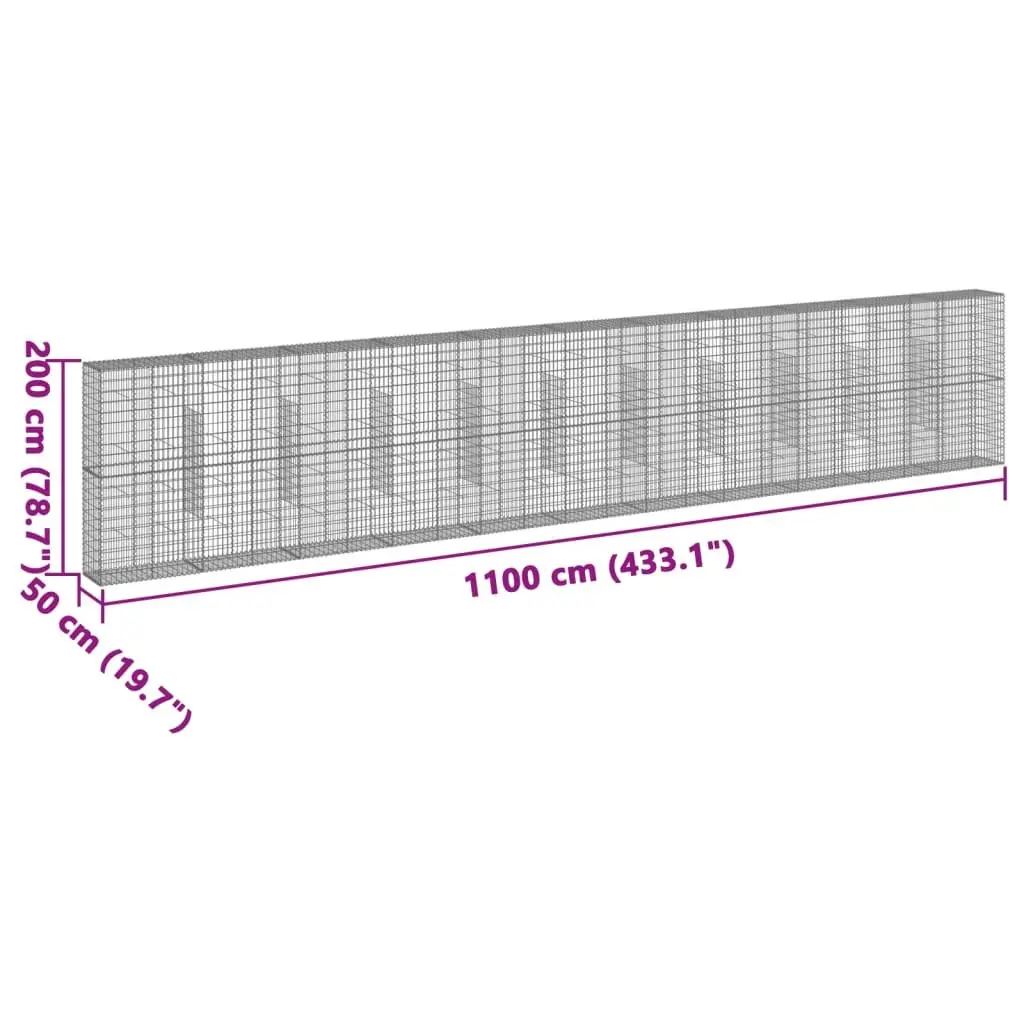 Gabion Basket Silver 1100x50x200 cm Galvanised Iron Wire Tool-Free Assembly