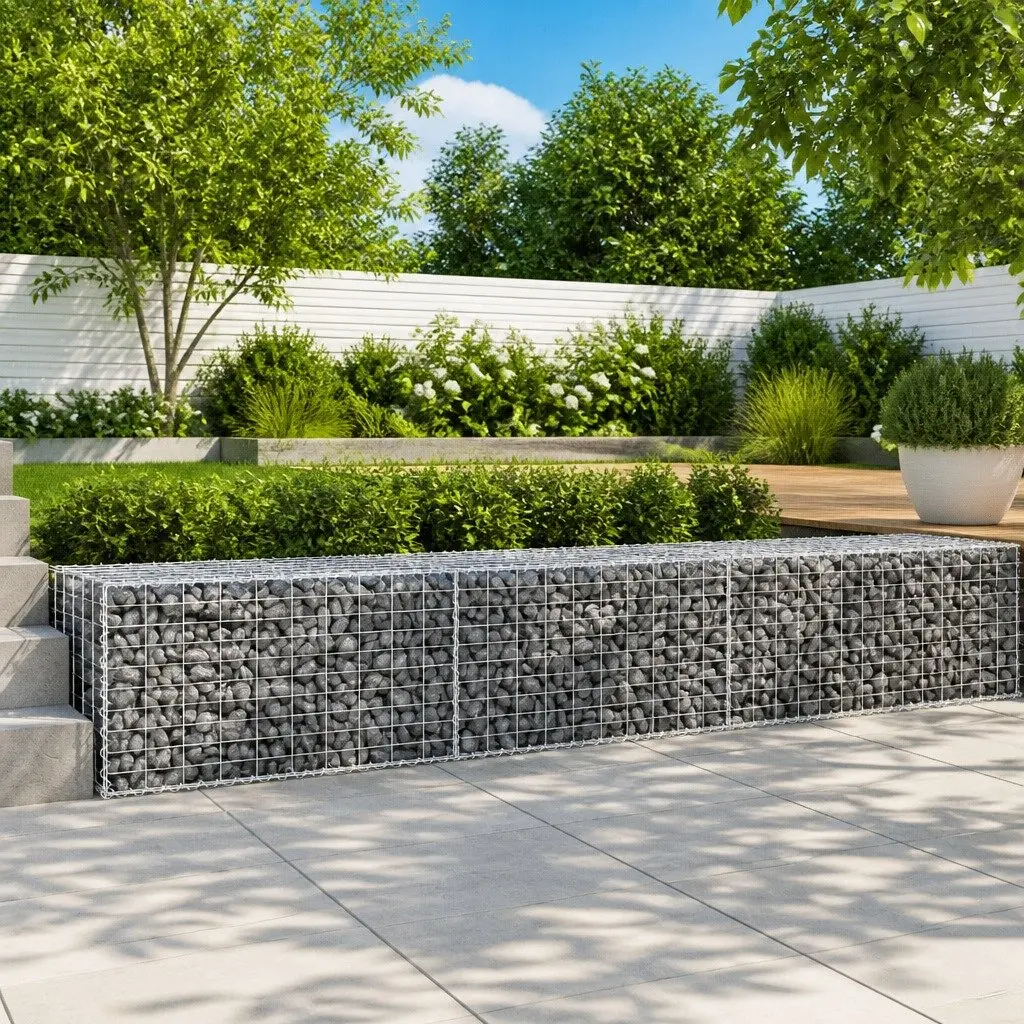 Gabion Basket Silver 300x100x50 cm Tool-Free Assembly with Cover and Spacer Hooks for Garden Retaining Wall