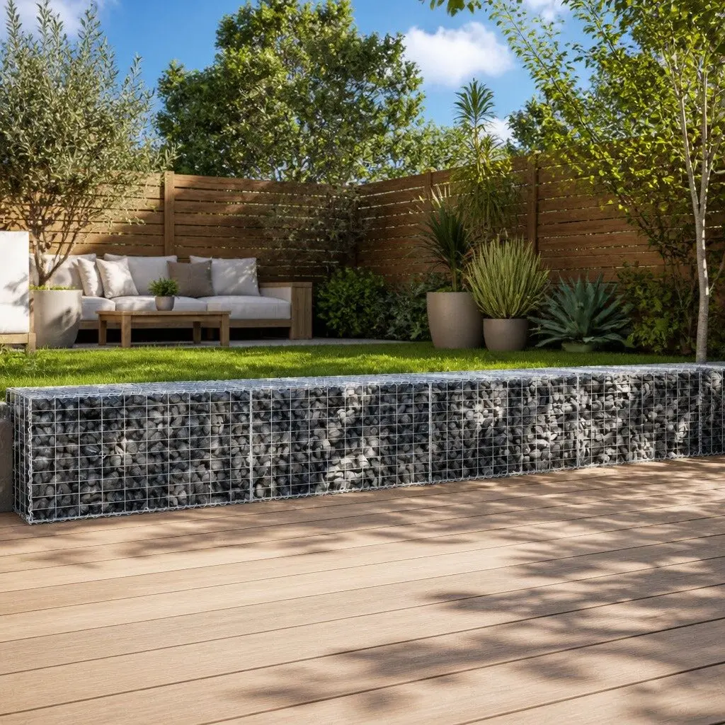 Gabion Basket Silver 700x100x50 cm Metal Garden Retaining Wall with Cover