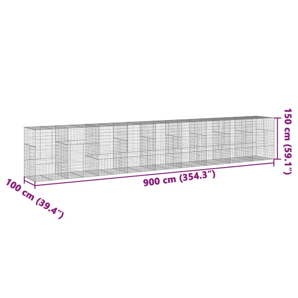 Gabion Basket Silver 900x100x150 cm Galvanised Iron Durable Garden Landscaping Cage