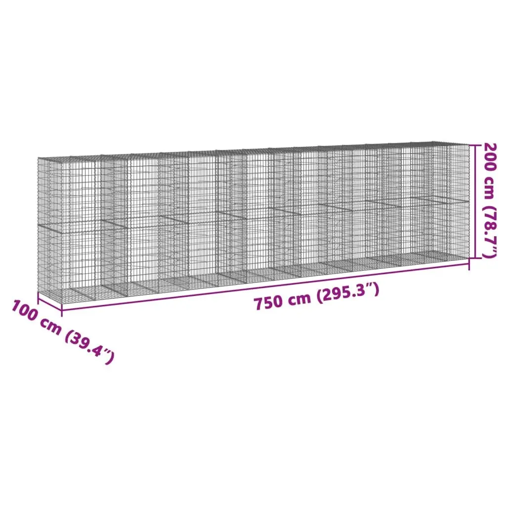 Gabion Basket Silver 750x100x200cm Galvanised Iron Wire Outdoor Garden Retaining Wall