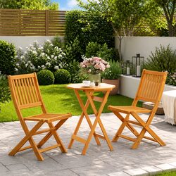 3 Piece Folding Bistro Set Solid Wood Acacia Brown Garden Patio Outdoor