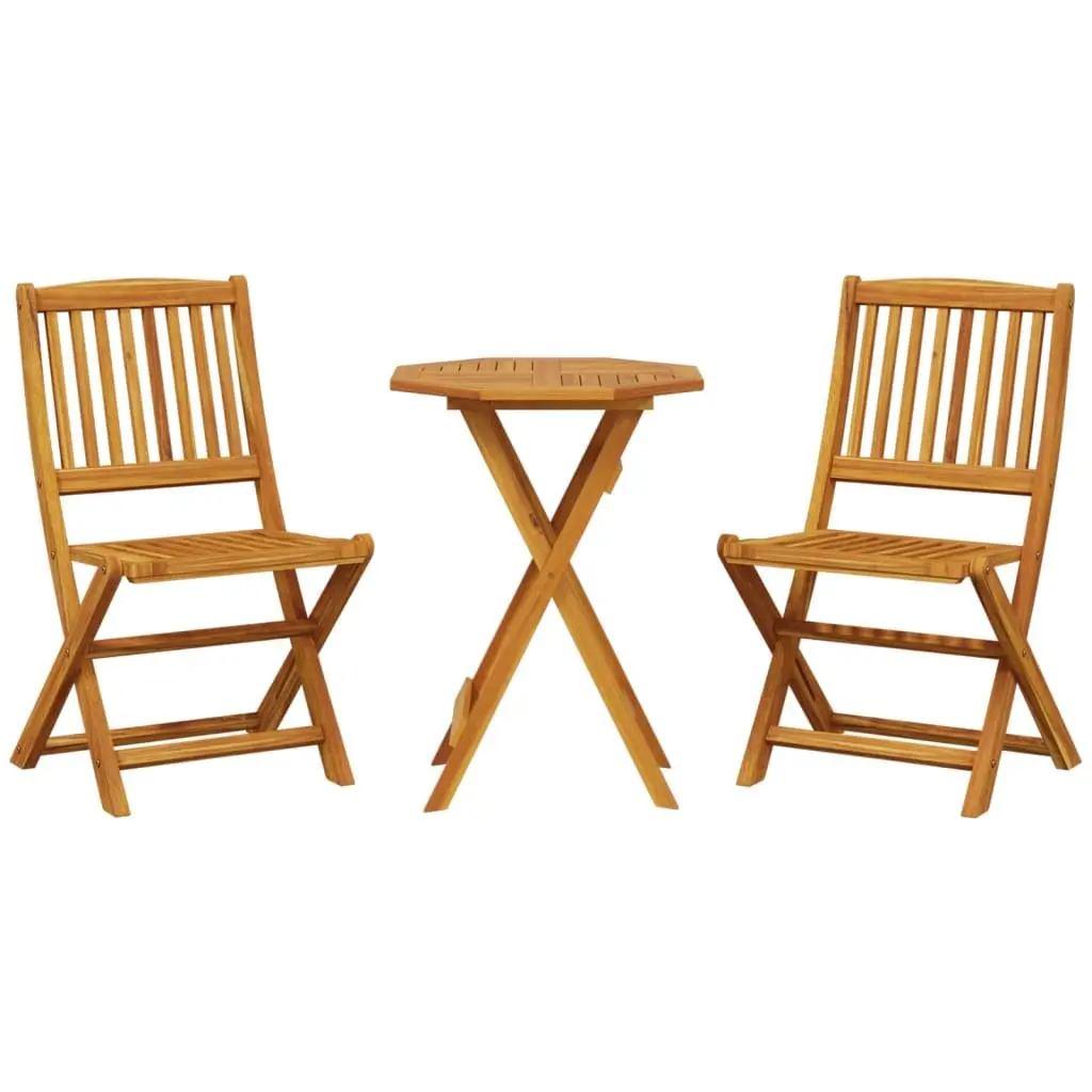 3 Piece Folding Bistro Set Brown Solid Wood Acacia Outdoor Garden Patio