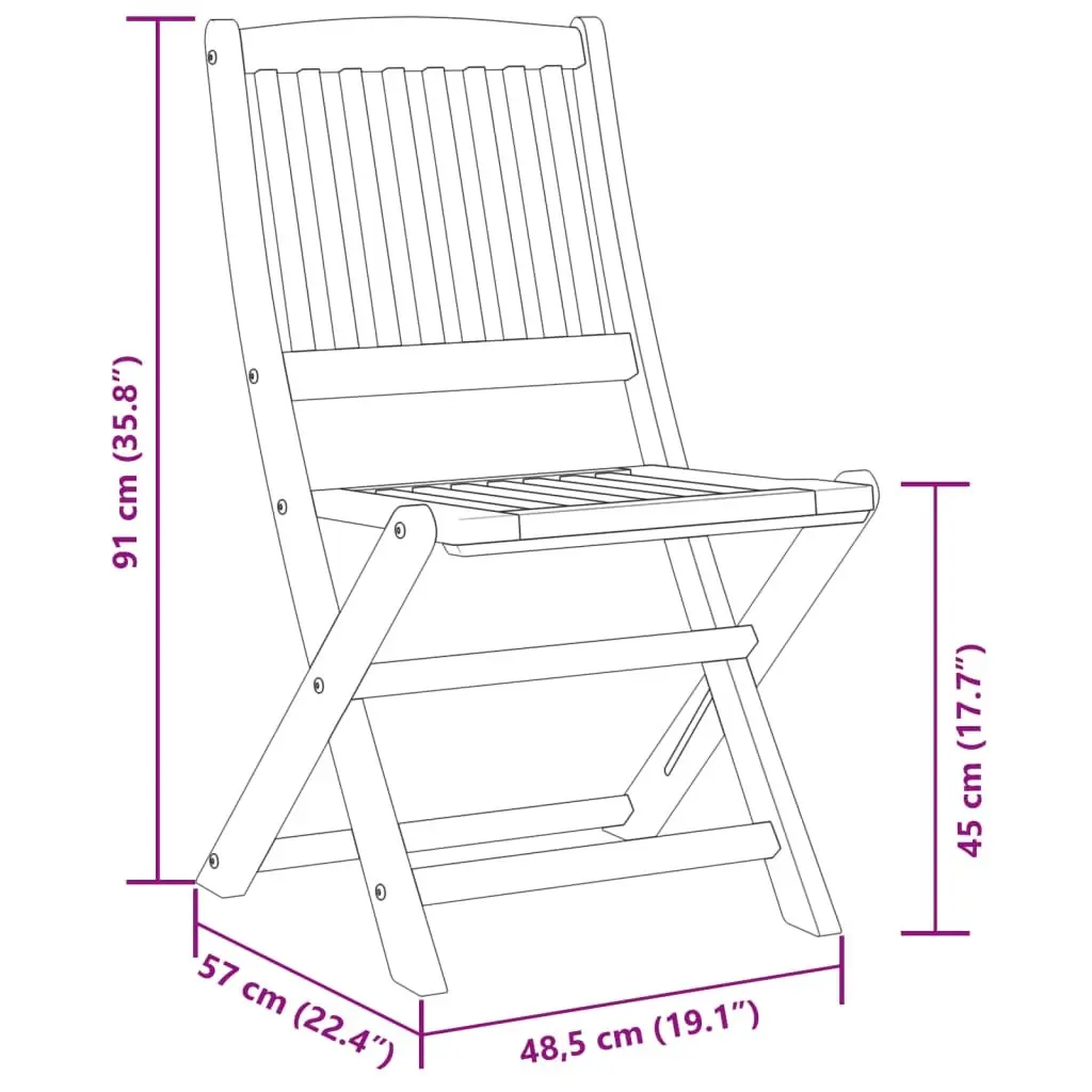 3 Piece Folding Bistro Set Brown Solid Wood Acacia Outdoor Garden Patio