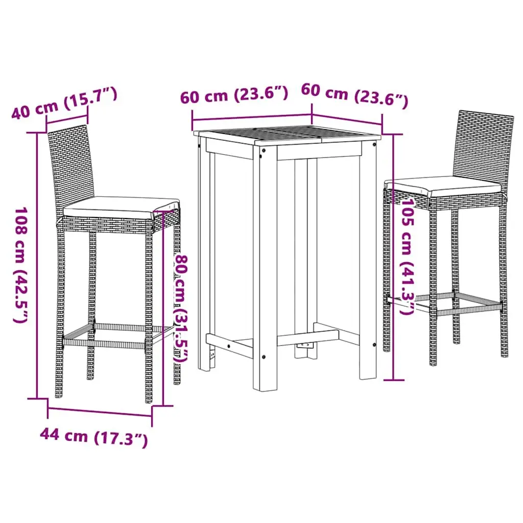 3 Piece Outdoor Bar Set
