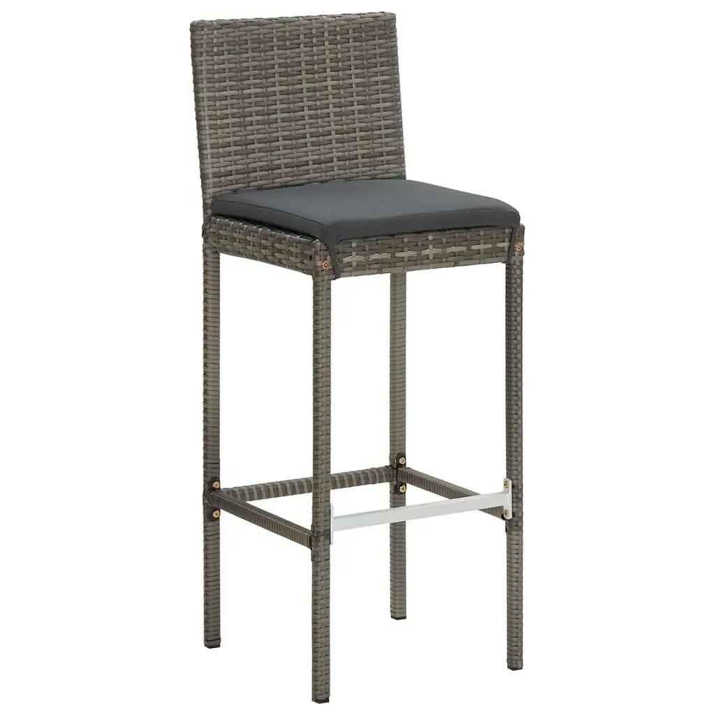 3 Piece Garden Bar Set Grey Acacia Wood Table and Poly Rattan Stools with Cushions