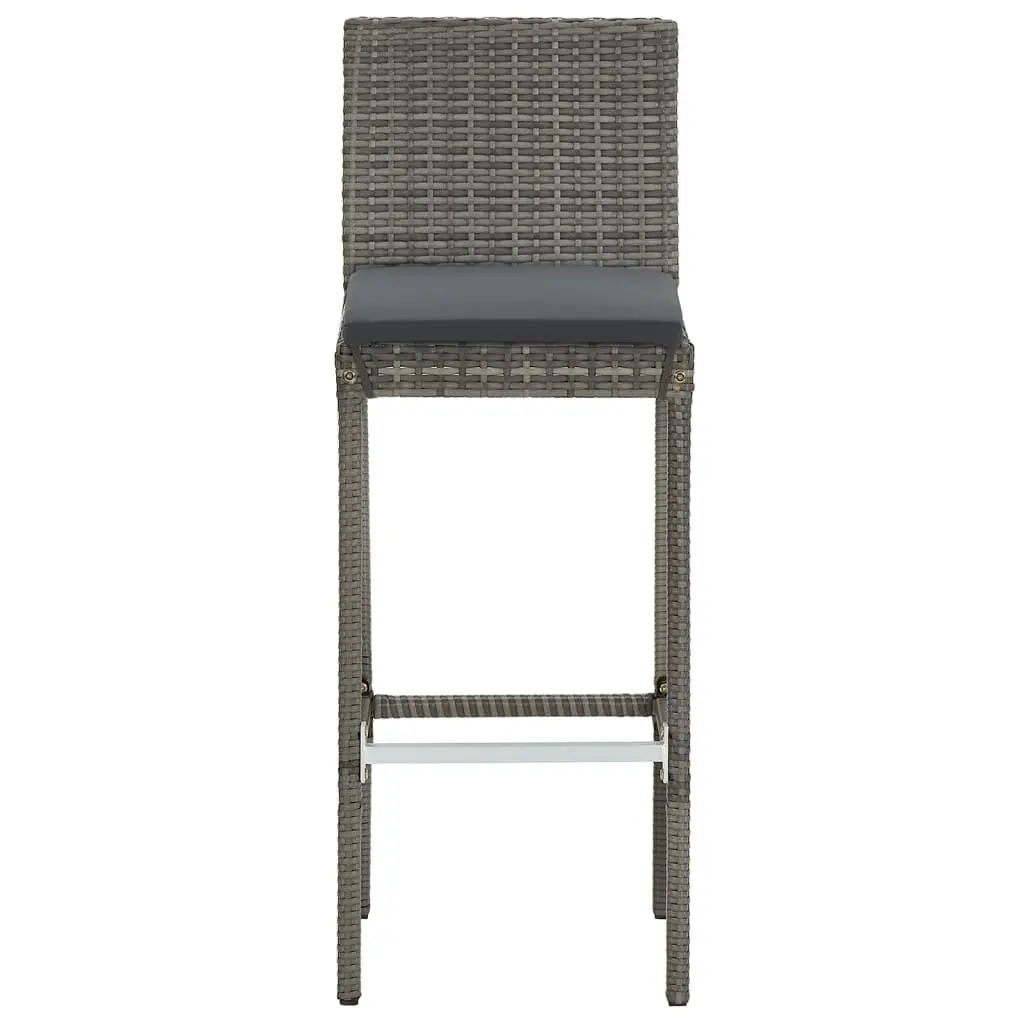 3 Piece Garden Bar Set Grey Acacia Wood Table and Poly Rattan Stools with Cushions