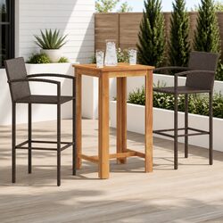 Garden Bar Set 3 Piece Outdoor Furniture Brown PE Rattan Acacia Wood Table
