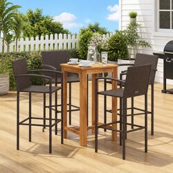 Garden Bar Set 5 Piece Outdoor Furniture Brown PE Rattan Acacia Wood Dining