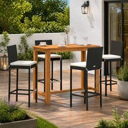 Concise 5 Piece Garden Bar Set with Rattan and Wood
