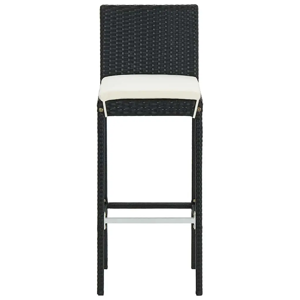 5 Piece Garden Bar Set Black Acacia Wood Poly Rattan Outdoor Table and Stools