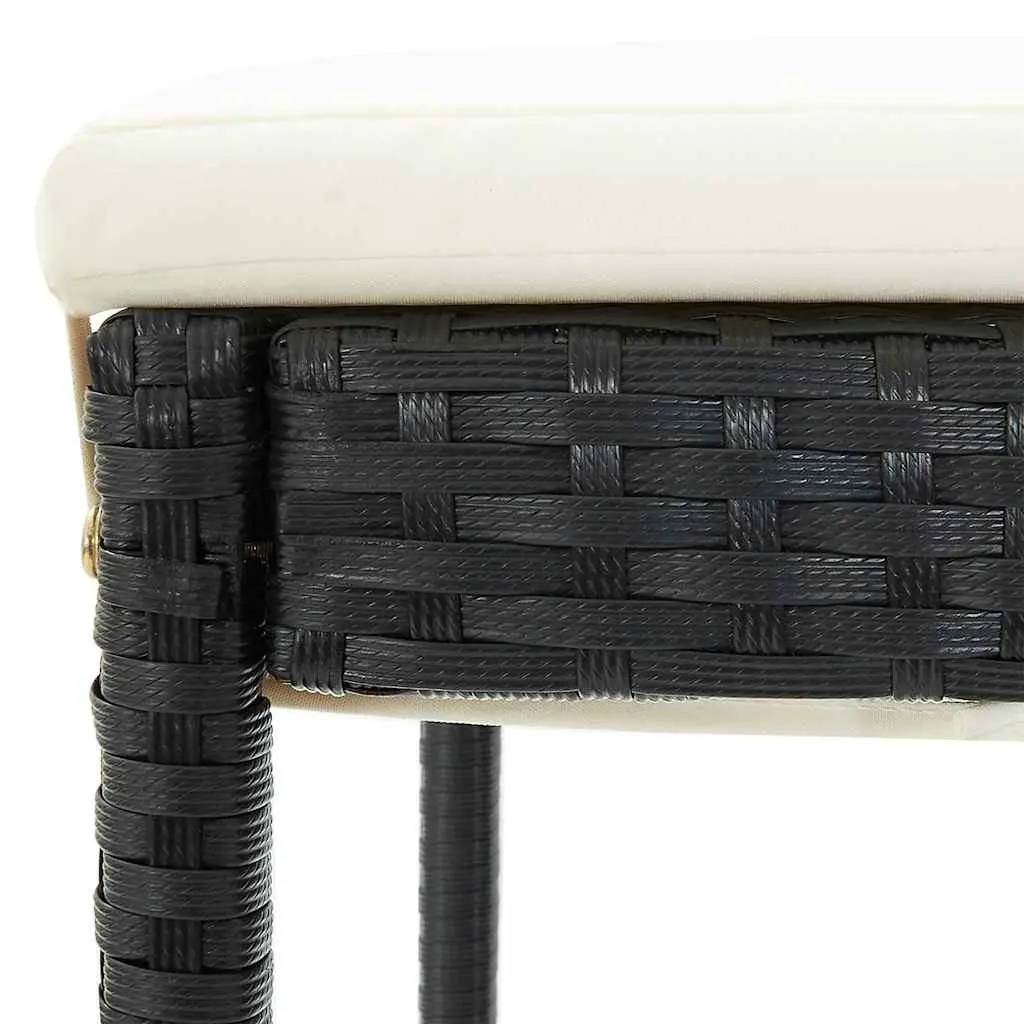 5 Piece Garden Bar Set Black Acacia Wood Poly Rattan Outdoor Table and Stools