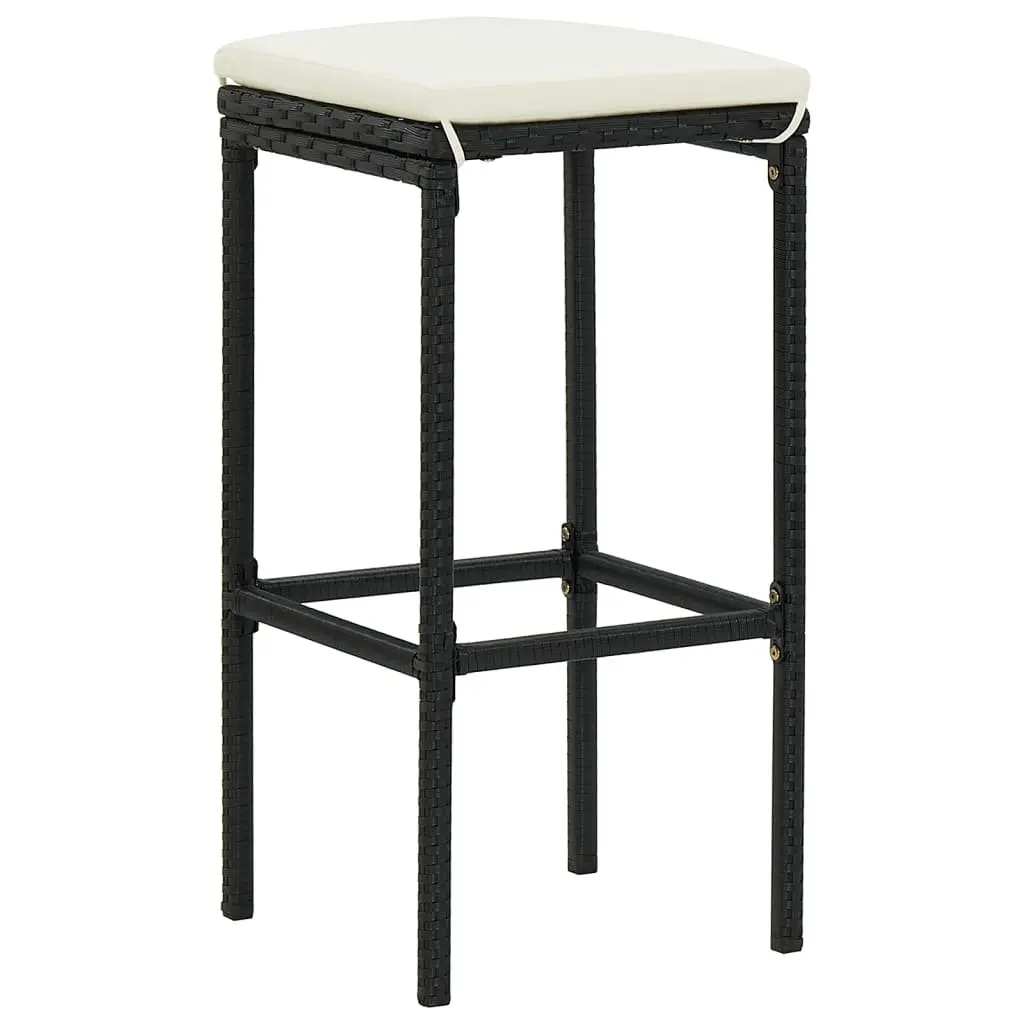 Garden Bar Set Black 7 Piece Outdoor Poly Rattan Bar Table Stools Acacia Wood Top