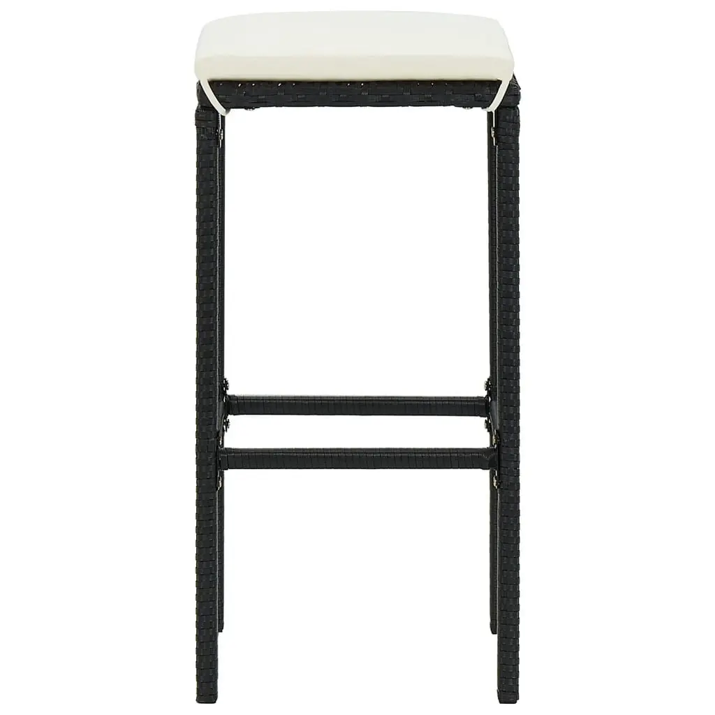 Garden Bar Set Black 7 Piece Outdoor Poly Rattan Bar Table Stools Acacia Wood Top