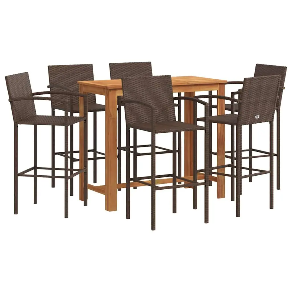 7 Piece Garden Bar Set Outdoor Bar Table and Stools Acacia Wood and Poly Rattan