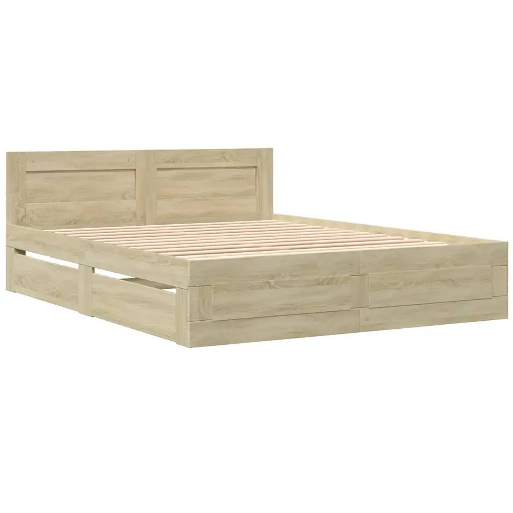 Bed Frame Sonoma Oak 150x200 cm Slatted Base with Headboard and Storage Drawers