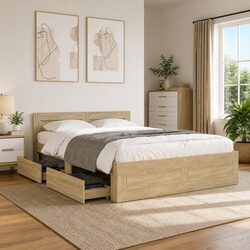 Sonoma Oak Bed Frame with Storage and Headboard 135x190 cm
