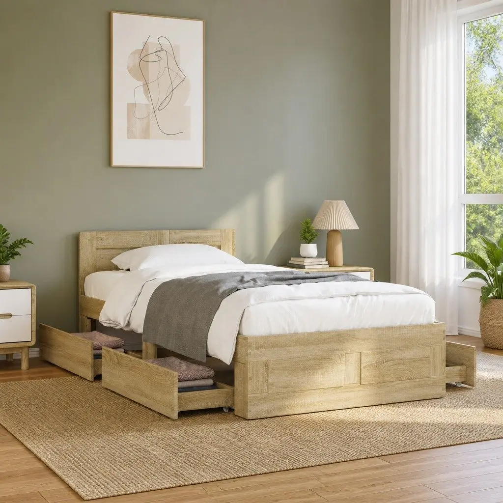 Bed Frame Brown 90 x 190 cm Slatted Base with Storage Drawers