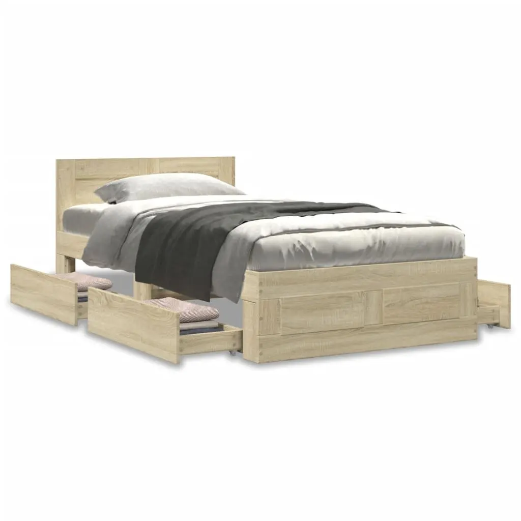Bed Frame Brown 90 x 190 cm Slatted Base with Storage Drawers