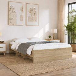 Brown Bed Frame 135x190 cm with Slatted Base and Storage