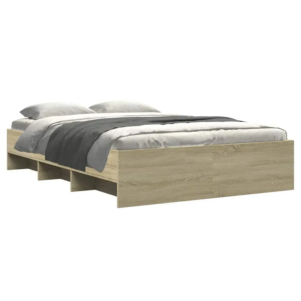 Bed Frame Brown 135x190 cm Engineered Wood Slatted Base Storage Compartments