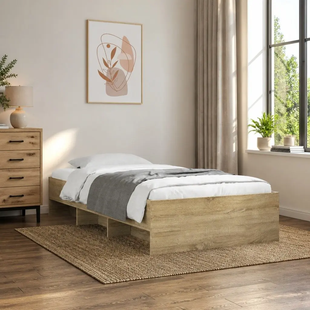 Bed Frame Brown Sonoma Oak 90x190 cm Engineered Wood Slatted Base Storage