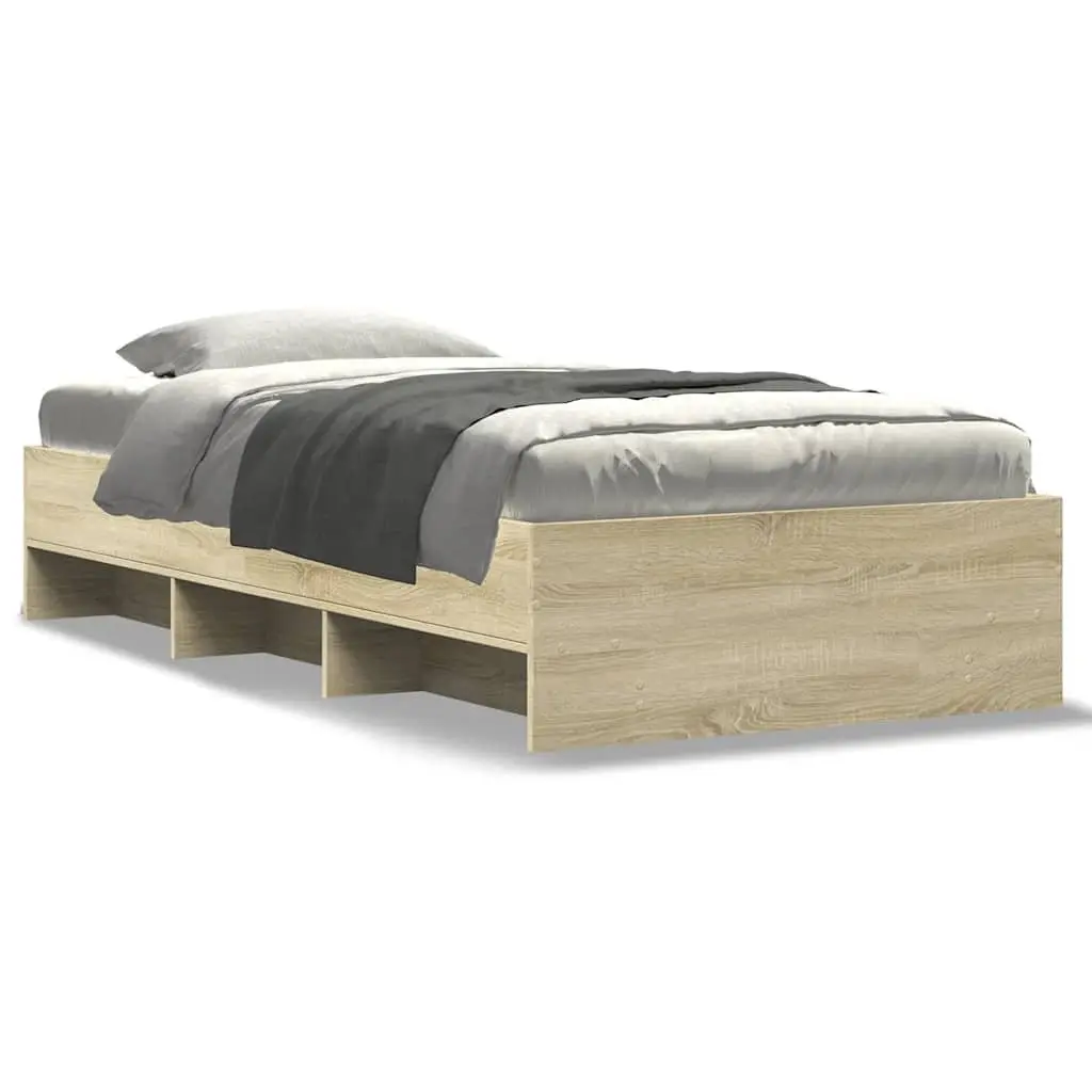 Bed Frame Brown Sonoma Oak 90x190 cm Engineered Wood Slatted Base Storage