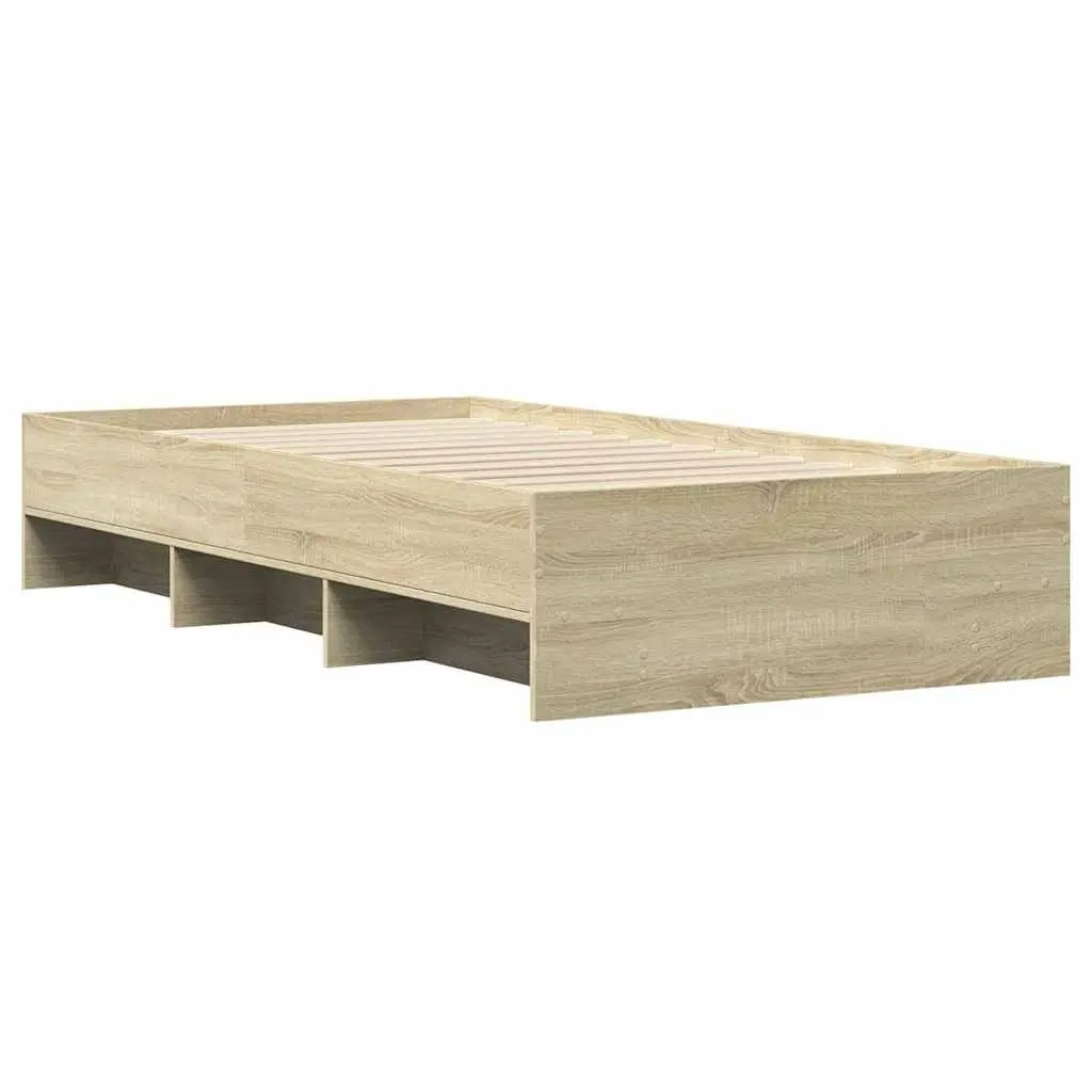 Bed Frame Brown Sonoma Oak 90x190 cm Engineered Wood Slatted Base Storage