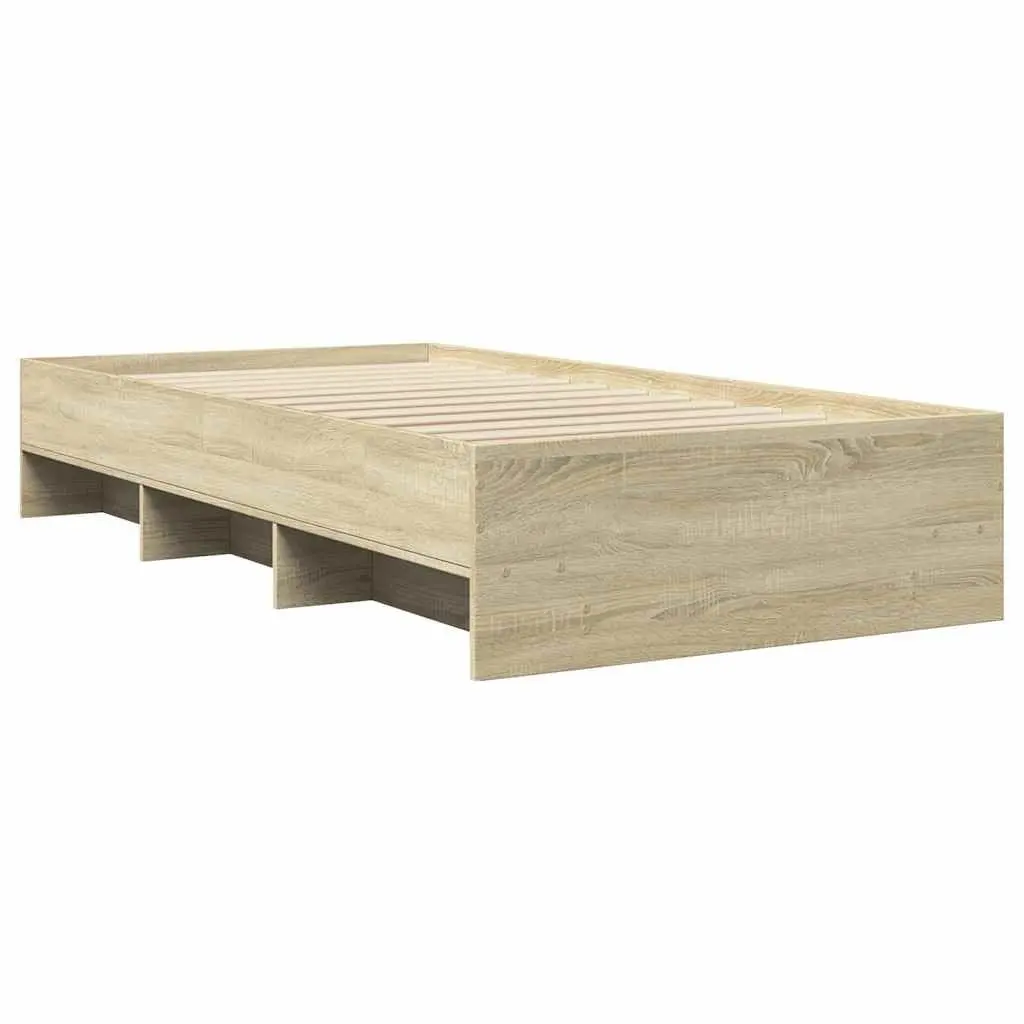 Bed Frame Brown Sonoma Oak 90x190 cm Engineered Wood Slatted Base Storage