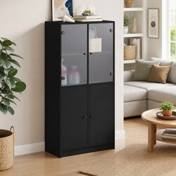 Compact Highboard Storage Cabinet - Black 68x37x142cm