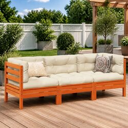 3 Piece Garden Sofa Set with Brown Cushions