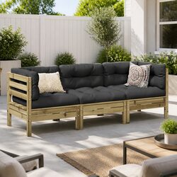 Garden Sofa Set 3 Piece Outdoor Furniture Brown Cushions Patio Seating