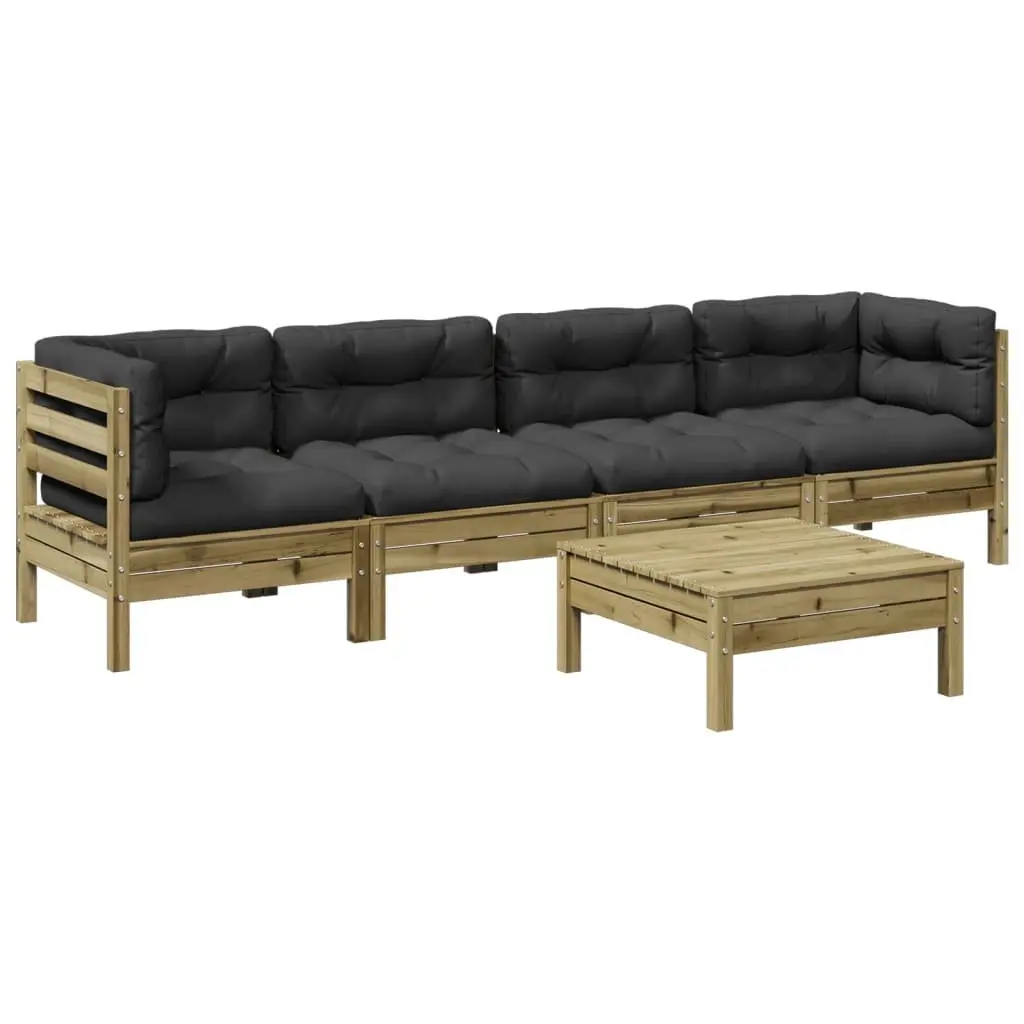 5 Piece Garden Sofa Set with Cushions Solid Pinewood Outdoor Patio Furniture