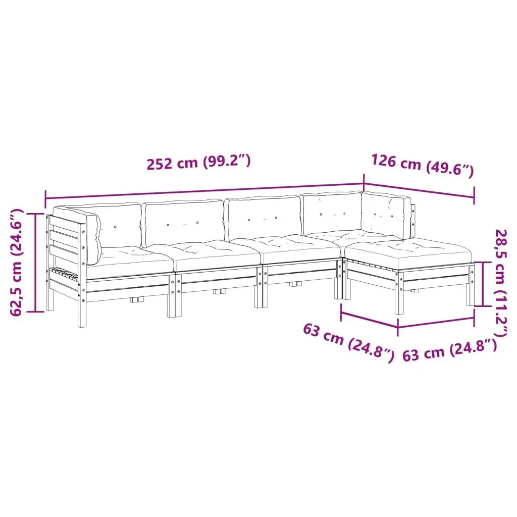 5 Piece Garden Sofa Set Outdoor Furniture Patio Lounge Cushions Brown Solid Wood